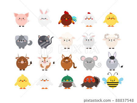 Circle farm animal cute faces with paw ui icon set. 88837548