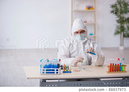 Young male chemist in drugs synthesis concept 88837973