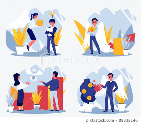 Investments and money funding topic banners, flat vector illustration isolated. 88838140