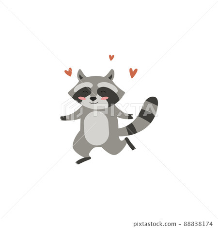 Lovely happy baby raccoon or racoon animal flat vector illustration isolated. 88838174