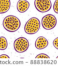 Passion fruits hand drawn vector seamless pattern. Vector fruit background. 88838620