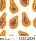 Papaya hand drawn seamless pattern in doodle style. Trendy vector illustrated pattern. Hawaiian fruits. 88838626