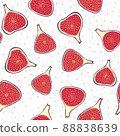 Vector seamless pattern with slised figs. Exotic fruits hand drawn background in doodle style. 88838639