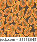Papaya hand drawn seamless pattern in doodle style. Trendy vector illustrated pattern. Hawaiian fruits. 88838645