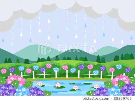 Rainy season background in a rural pond 88839765