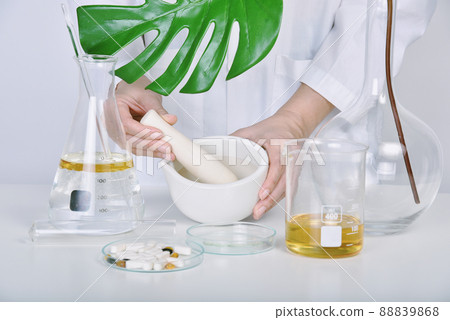 Alternative herbal medicine, Mortar with healing botanical herbs, Natural organic  88839868