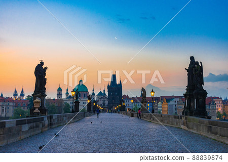 Czech Prague Charlie Bridge in the morning glow 88839874
