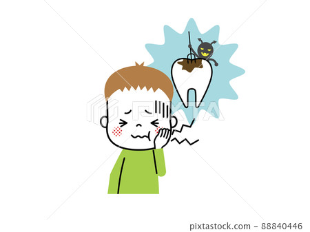 A boy who has a toothache due to tooth decay 88840446