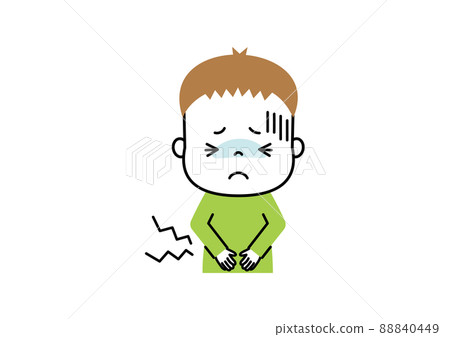 A boy who has a sore stomach and holds his... - Stock Illustration ...