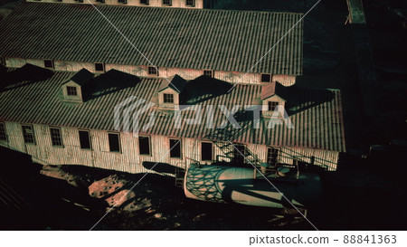 High above an industrial factory in the desert 88841363