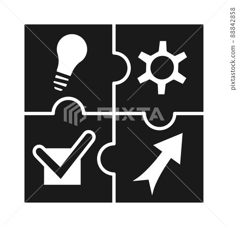 Black and white project development cycle concept - Stock Illustration