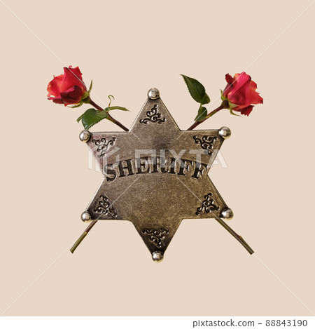 Sheriff star and roses concept of wild west law enforcement police detective and love and holiday. 88843190