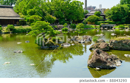 Japanese garden "Fresh green garden scenery" Tourist attraction Suizenji Jojuen Japan, Kyushu, Kumamoto Prefecture Japanese garden "Fresh green garden scenery" Tourist attraction Suizenji Jojuen Japan, Kyushu, Kumamoto Prefecture 88843293