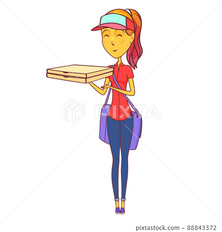 Courier woman icon or clipart, pizza delivery 88843372