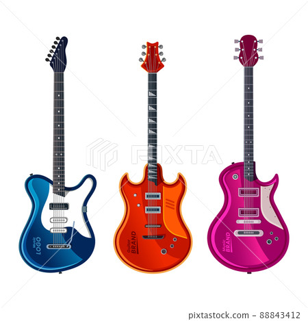 Electric guitar or musical instrument, icons set. 88843412