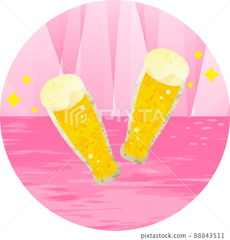 Summer image beer draft beer glass sea watercolor hand-painted analog touch illustration material 88843511