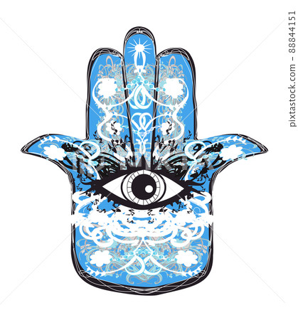 Hamsa, fatima hand, decorative illustration on white background Hamsa, fatima hand, decorative illustration on white background 88844151