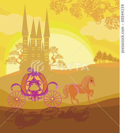 horse carriage pumpkin and a medieval castle 88844159
