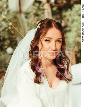 Close up portrait of beautiful bride in the park grain effect Close up portrait of beautiful bride in the park grain effect 88844281