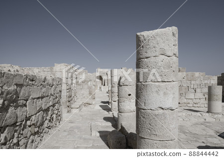View of the ruined buildings in the ancient Nabataean city of Avdat, now a national Park, in the Negev Desert View of the ruined buildings in the ancient Nabataean city of Avdat, now a national Park, in the Negev Desert 88844442