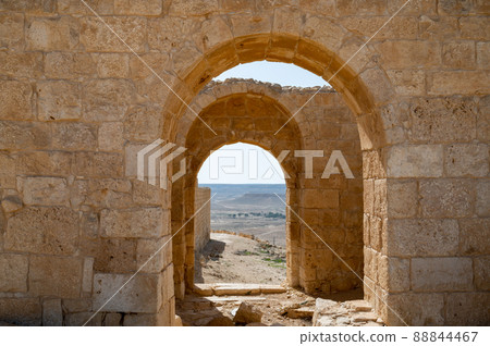 View of the ruined buildings in the ancient Nabataean city of Avdat, now a national Park, in the Negev Desert View of the ruined buildings in the ancient Nabataean city of Avdat, now a national Park, in the Negev Desert 88844467
