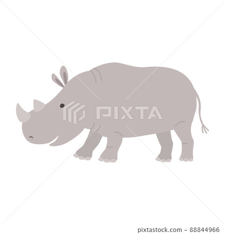 Cartoon rhino. Friendly rhinoceros stands and smiles on a white background. Character 88844966