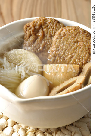 Hot oden for one person with boiled egg, radish, chikuwa, Jakoten, Shirataki, and kamaboko Hot oden for one person with boiled egg, radish, chikuwa, Jakoten, Shirataki, and kamaboko 88845120