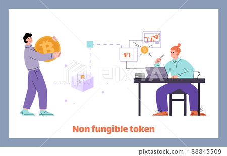 Horizontal banner non-fungible token flat style, vector illustration 88845509