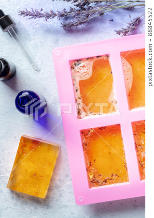 Homemade soapmaking. Liquid glycerin based soap with natural additives Homemade soapmaking. Liquid glycerin based soap with natural additives 88845522