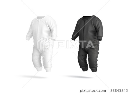 Blank black and white baby zip-up sleepsuit mockup, side view 88845843