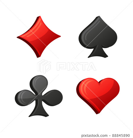 Poker Cards Suits Icon Set. Red and Black. Vector 88845890