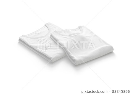 Blank white folded square t-shirt mockup pair, side view 88845896