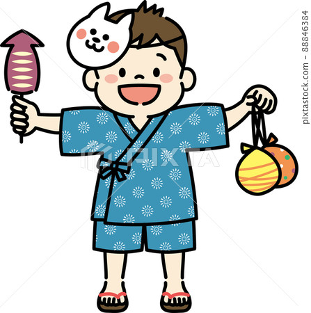 一個孩子享受夏日節日金杯男孩的插圖 一個孩子享受夏日節日金杯男孩的插圖 88846384