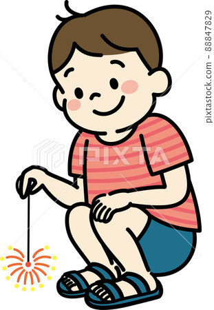 Illustration of a child doing fireworks Handheld fireworks boy 88847829