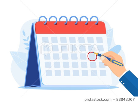 Calendar date circled of hand man. 88848307