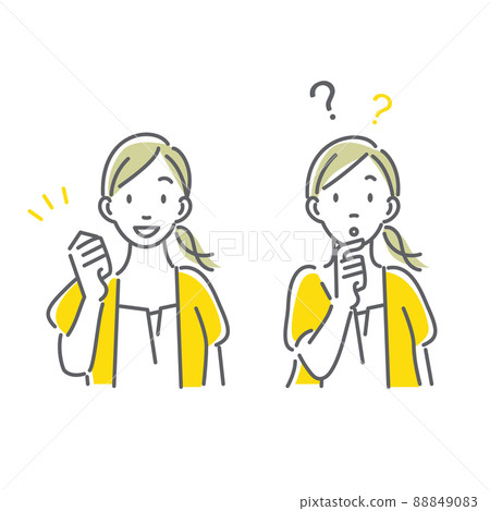 一個決定思考的女人的簡單而時尚的線條畫插圖 一個決定思考的女人的簡單而時尚的線條畫插圖 88849083
