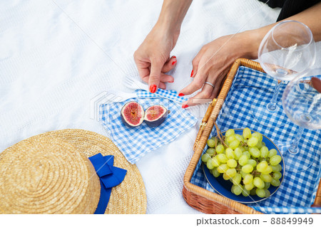 Romantic picnic in the park on the grass, delicious food Romantic picnic in the park on the grass, delicious food 88849949