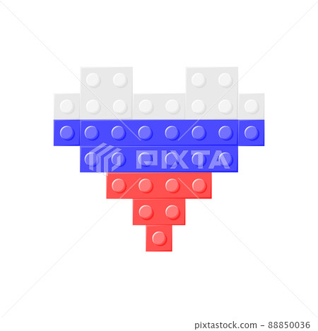 Russian flag created from plastic blocks of the constructor. Vector illustration. 88850036