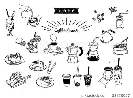 Cafe line drawing illustration set 88850037