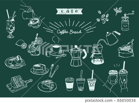 Cafe line drawing illustration set chalk art 88850038