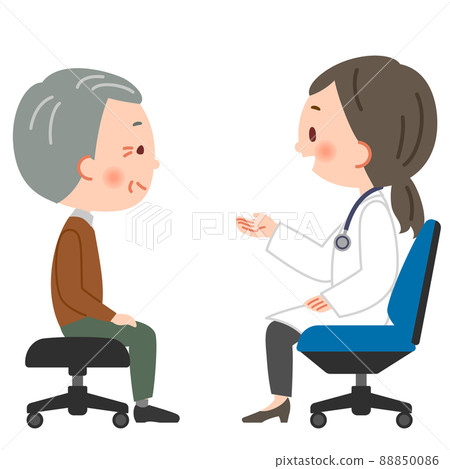 Illustration of a doctor and a patient's grandfather 88850086