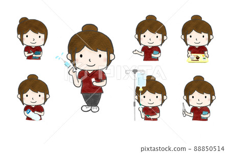 Colored pencil hand-drawn illustration female nurse set wearing scrub Colored pencil hand-drawn illustration female nurse set wearing scrub 88850514