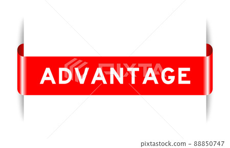 Red color inserted label banner with word advantage on white background 88850747