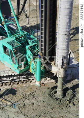 Construction site large machine pile driver foundation created 88851448
