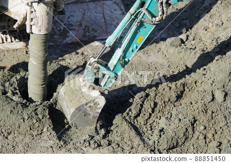 Construction site large machine pile driver foundation created 88851450