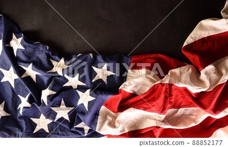 Happy memorial day concept made from American flag on dark stone background. Happy memorial day concept made from American flag on dark stone background. 88852177