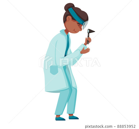 Doctor in white medical outfit otolaryngologist takes care of patients in clinic conducts inspection Doctor in white medical outfit otolaryngologist takes care of patients in clinic conducts inspection 88853952