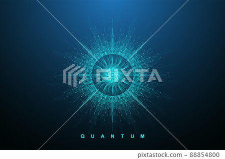 Quantum computing concept. Deep learning artificial intelligence. Big data algorithms visualization for business, science presentations, posters, covers, vector illustration. 88854800