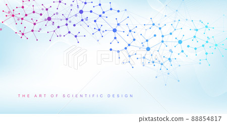 Scientific vector illustration genetic engineering, DNA helix, DNA strand, molecule or atom, neurons. Genomic sequences visualization. Abstract structure for Science or medical background. Scientific vector illustration genetic engineering, DNA helix, DNA strand, molecule or atom, neurons. Genomic sequences visualization. Abstract structure for Science or medical background. 88854817