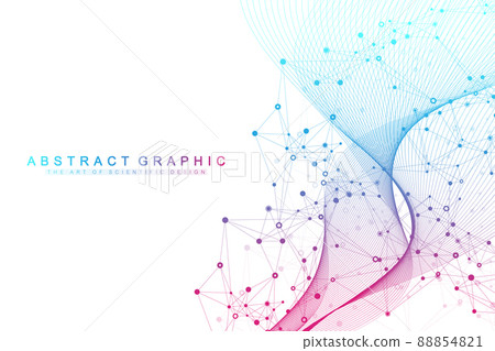 Scientific vector illustration genetic engineering, DNA helix, DNA strand, molecule or atom, neurons. Genomic sequences visualization. Abstract structure for Science or medical background. Scientific vector illustration genetic engineering, DNA helix, DNA strand, molecule or atom, neurons. Genomic sequences visualization. Abstract structure for Science or medical background. 88854821
